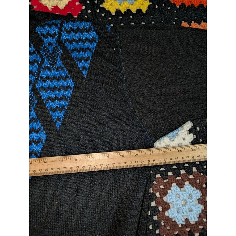 YarnWorks Sweater Blue Black Diamond Glitter Crewneck‎ Pullover Women's Large